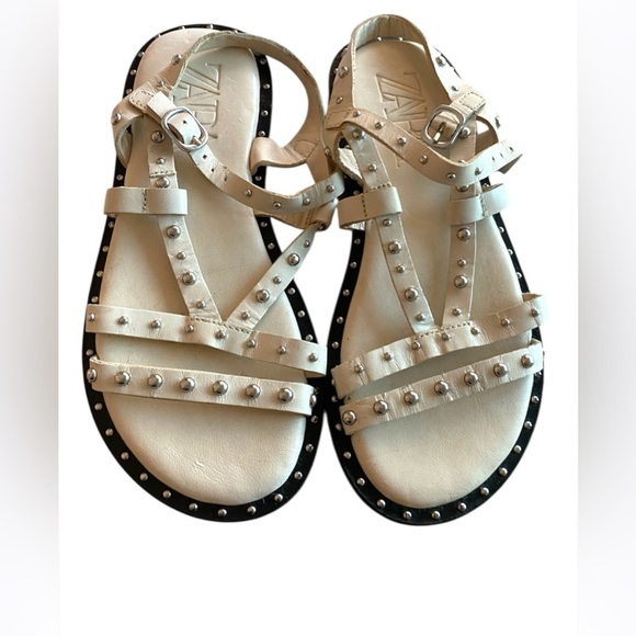 Zara Cream white leather summer Kids White Studded Sandals EU 30 (US 12) - Picture 1 of 5